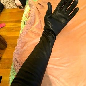 Celine Black leather lamb skin gloves.  Above elbow.  Size 7.5 or M/L.